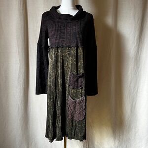 Vintage Fairy Grunge Patchwork Knit Dress Lagenlook Boho‎ Small